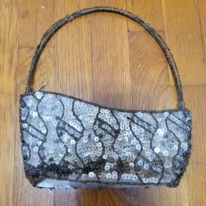 Dark Silver Beaded & Sequined Fashion Bag